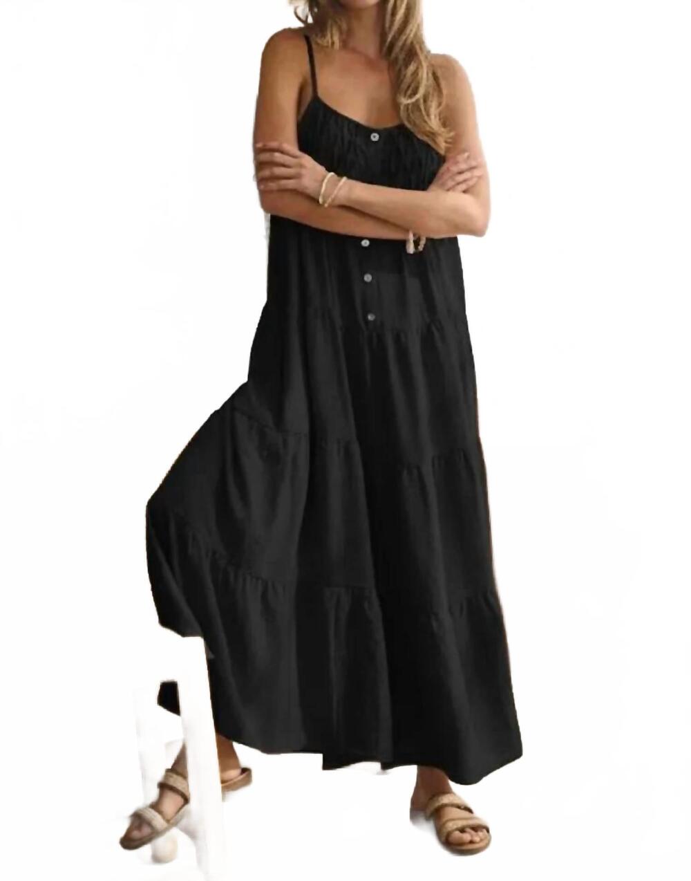 NEW ODDI boho tiered cami maxi dress in black